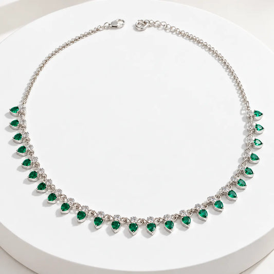 Green Heart Stone Silver Necklace for Girls & Women