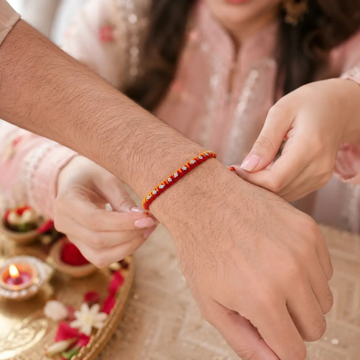 Handcrafted Silver Buds Rakhi Assorted Design