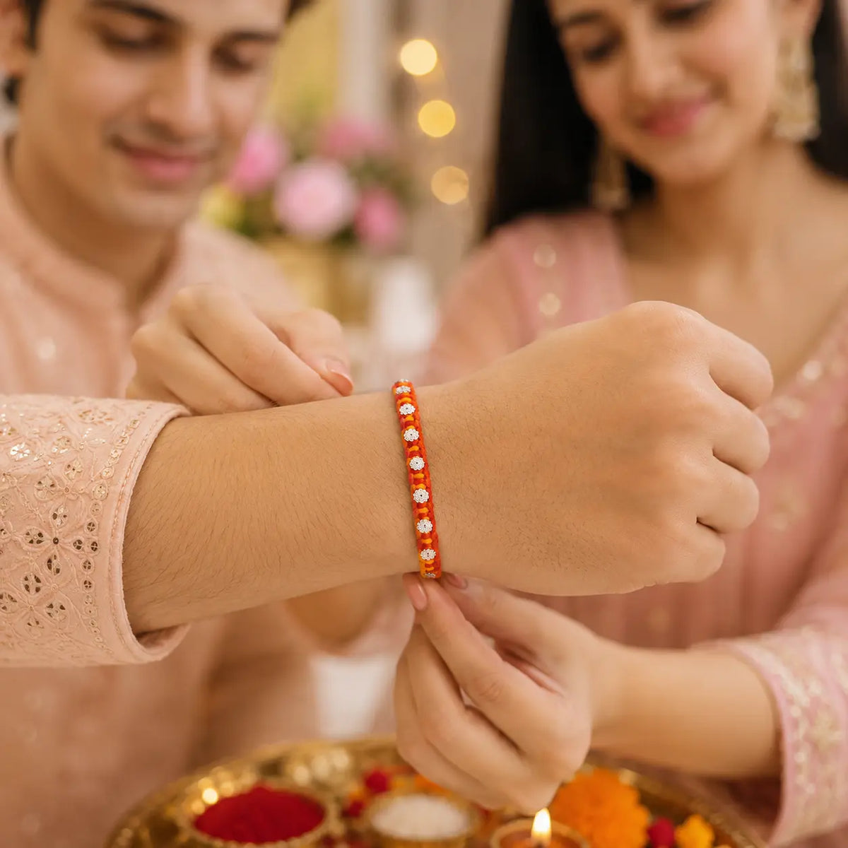 Handcrafted Silver Buds Rakhi Assorted Design (combo)