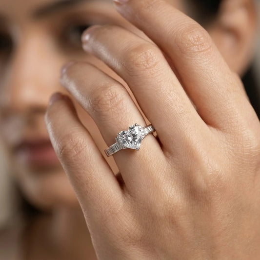 Heart-Shaped Crystal Statement Ring with Baguette Accent Band