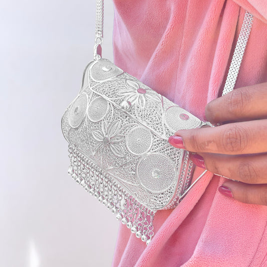 Gorgeous Silver Purse for Women, Beautifully Designed with Fine Details.
