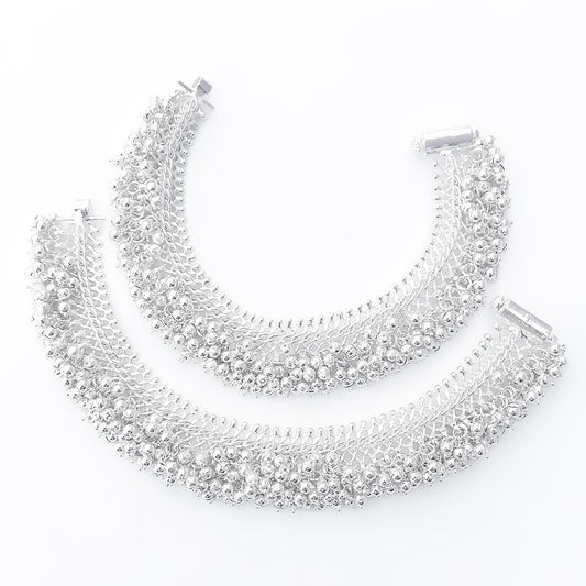 Timeless Silver Payal, Rajasthani Design, with Dazzling Ghungroo Elements.