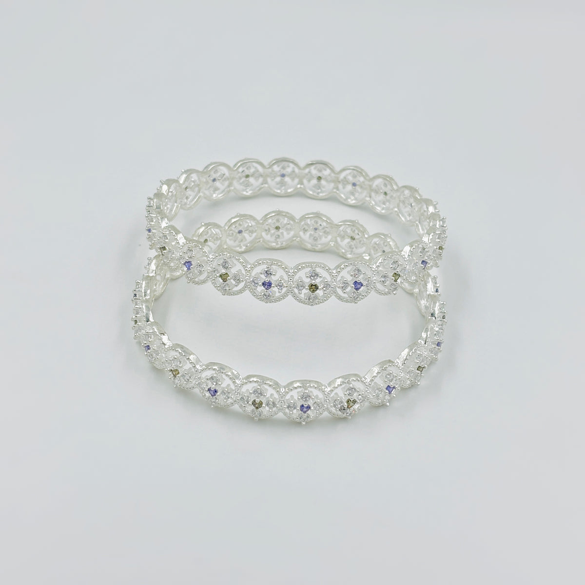 Blue & Green Stone-Embellished Silver Bangles for Women.
