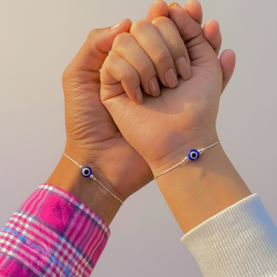 Couple Combo Love & Protection Silver Evil Eye Duo Bracelet