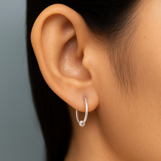 Minimal Silver Hoop Earrings with Bead Accent