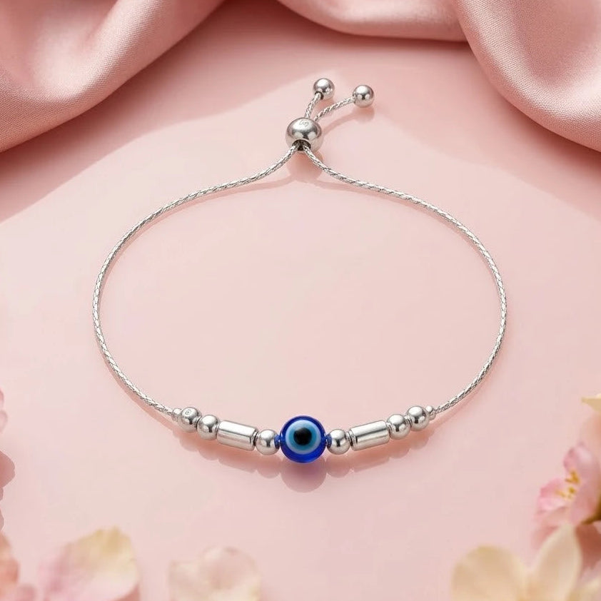 Minimalist Silver Evil Eye Bracelet for Women