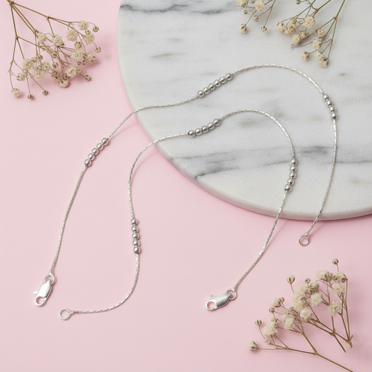 Pure Silver Bead Flow Chain Lightweight Modern Indian Anklet