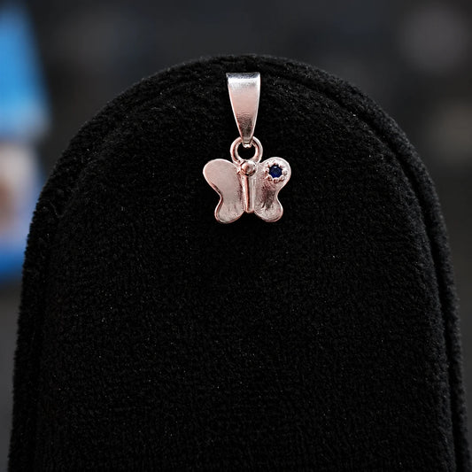 Pure Silver Butterfly Pendant with Blue Stone Detailing