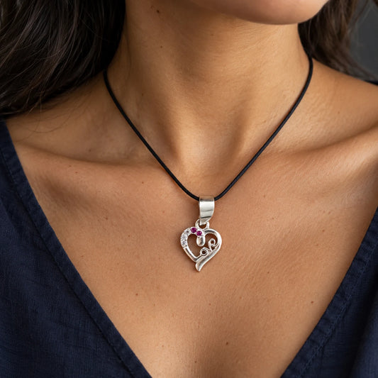 Pure Silver Heart Love Pendant with Pink and White Stone Detailing