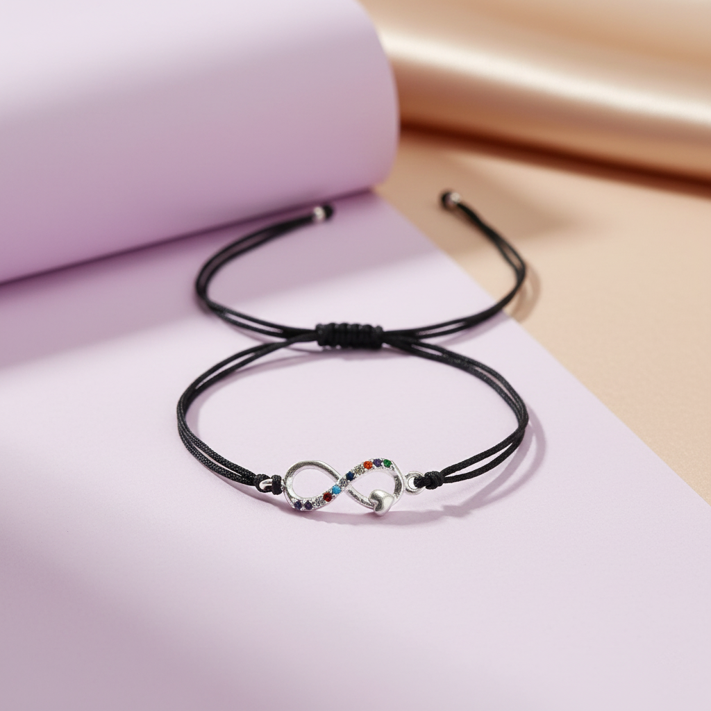 Rainbow Infinity Silver Thread Anklet