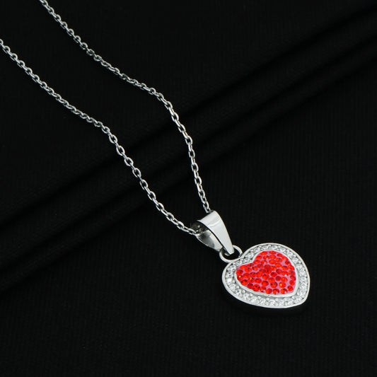 Red Heart Design Chain Pendant with Multiple Stones for Girls and Boys