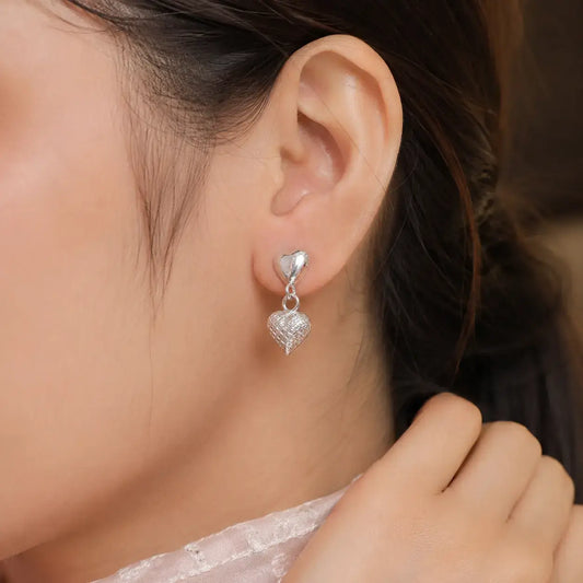 Romantic Heart Charm Silver Earrings