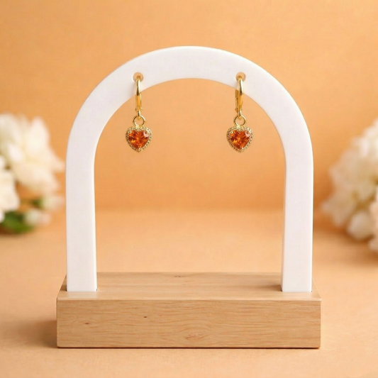 Romantic Heart Stone Drop Silver Gold Polish Earrings