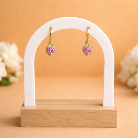 Romantic Heart Stone Drop Silver Gold Polish Earrings
