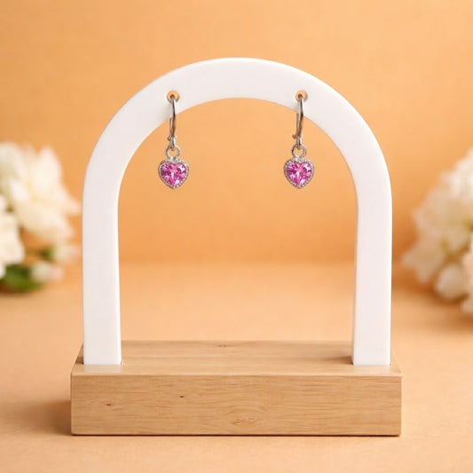 Romantic Heart Stone Drop Silver Earrings