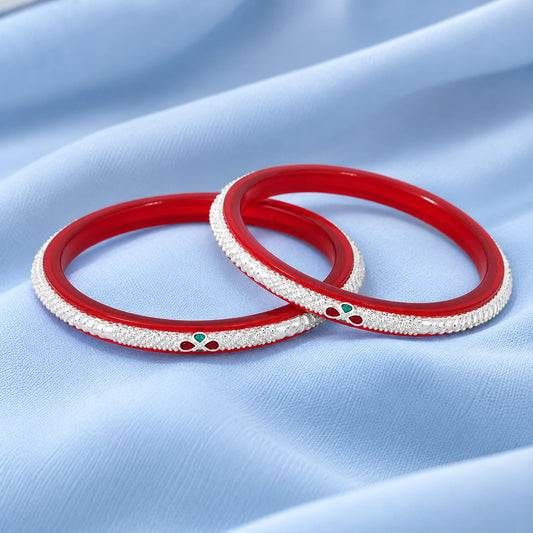 SIlver Beautiful Red Plastic Bangles In Pair