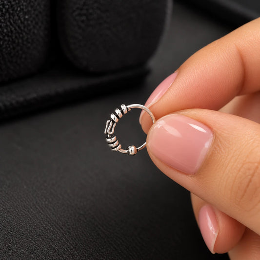 Silver-Tone Hoop Nose Ring with Beaded & Segmented Design