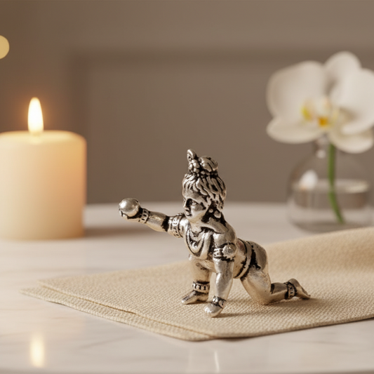 Silver Bal Krishna Idol Elegant Baby Krishna Statue for Puja & Gifting