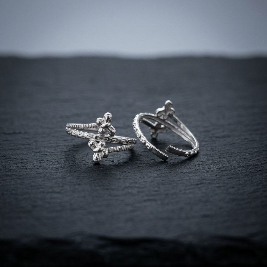 Silver Butterfly Cross Adjustable Toe Ring (Bichiya) for Women & Girls