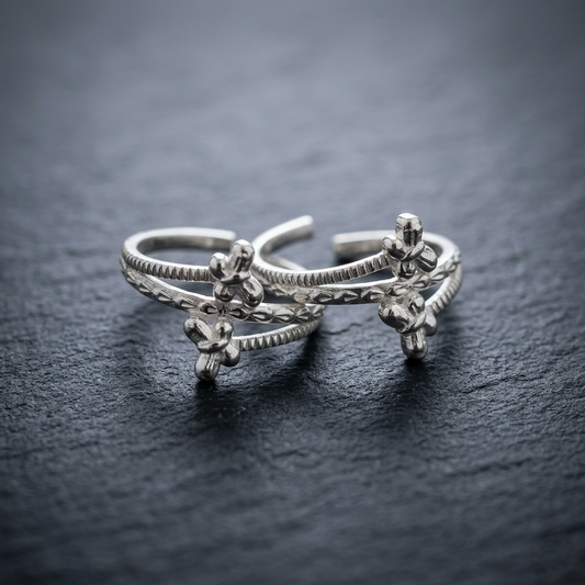 Silver Butterfly Cross Adjustable Toe Ring (Bichiya) for Women & Girls