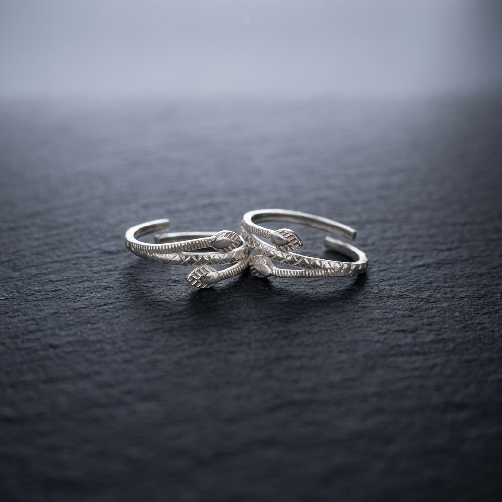 Silver Cross Leaf Design Adjustable Toe Ring (Bichiya) for Women