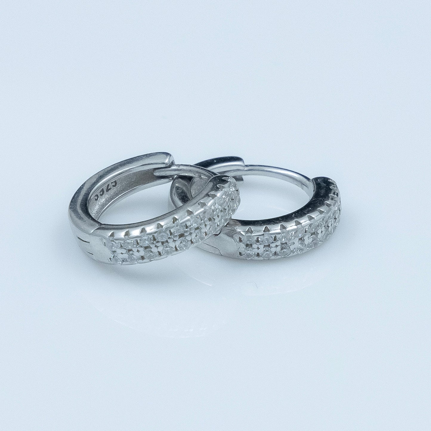 Silver Double-Row CZ Hoop Earrings