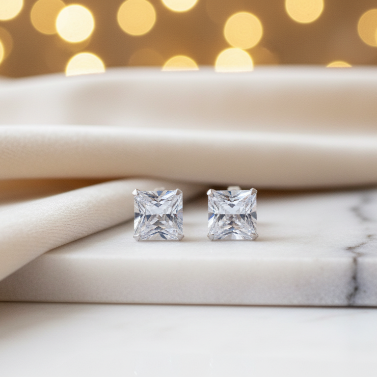 Silver Earrings Combo 4 Elegant Designs (Triangle, Star, Round, Square)