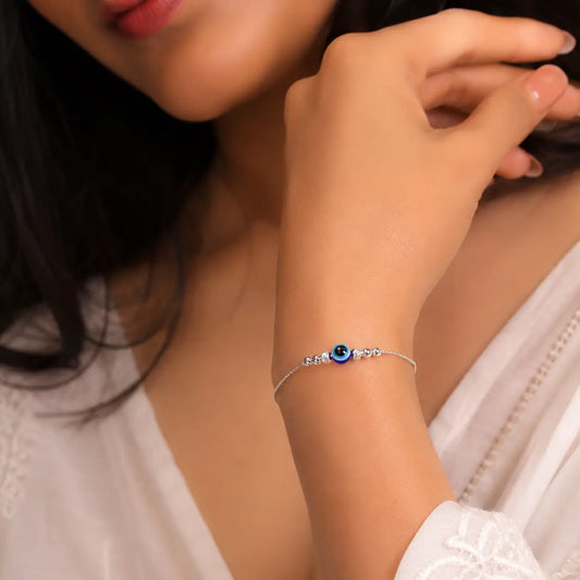 Silver Finish Evil Eye Bracelet for Girls & Women