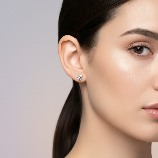 Silver Heart Earring-Cut Sparkle Studs