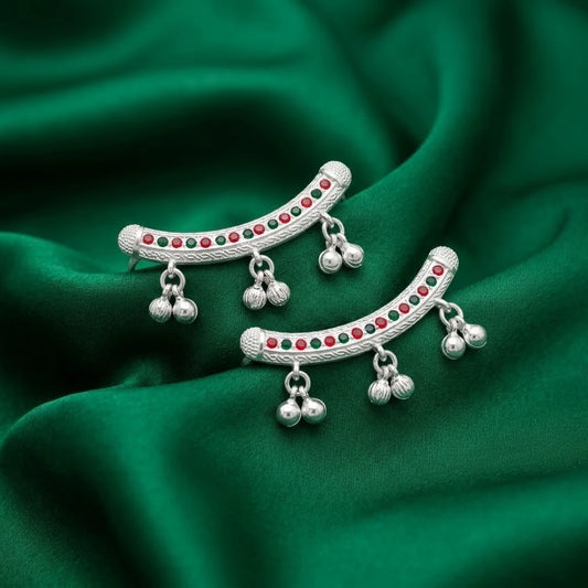 Silver Red Green Ghungroo Toe Ring Pair for Women Traditional Bichhiya