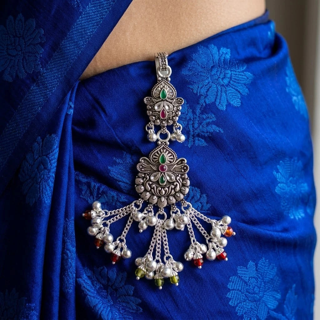 Silver Saree Latkan for Women | Floral Designer Pallu Accessory
