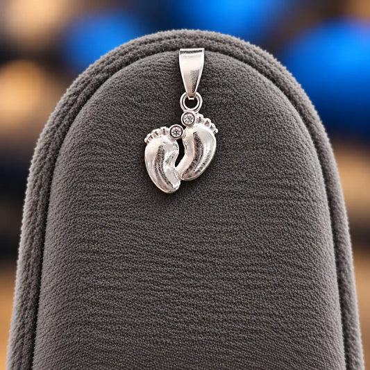 Silver Baby Feet Pendant with Sparkling Stone Details