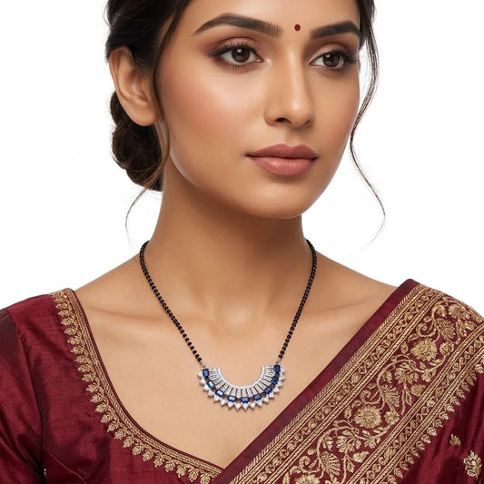 Silver Blue Gemstone Designer Mangalsutra for Girls