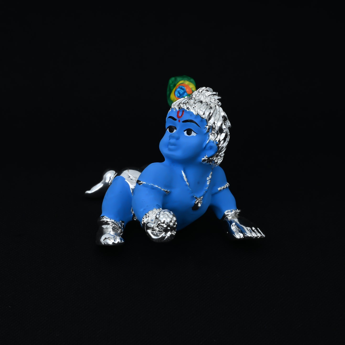 Cute Silver Little Krishna Blue Colour Statue, Khushbu Jewellers