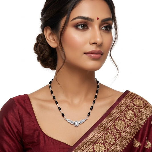 Silver CZ Gem Stone Mangalsutra for Girls
