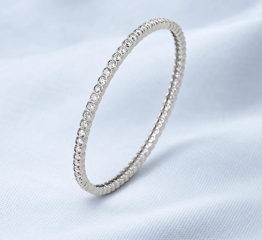 Silver CZ Stoes with Slim Design Bangle for Girls