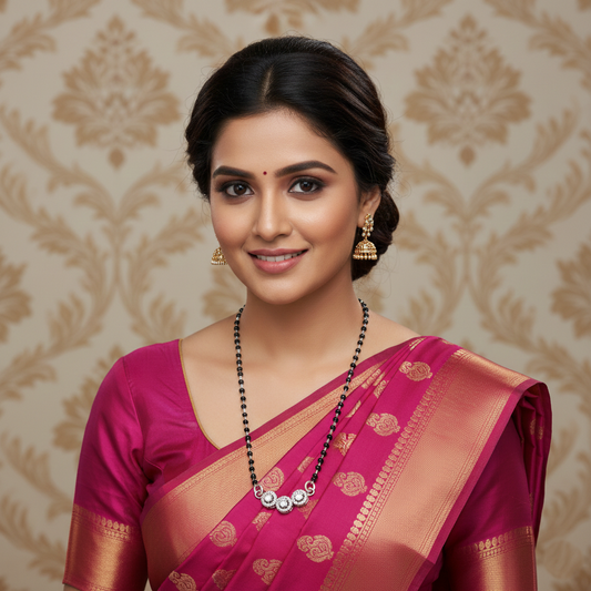 Silver Center CZ Stone Three Circle Design Mangalsutra for Girls