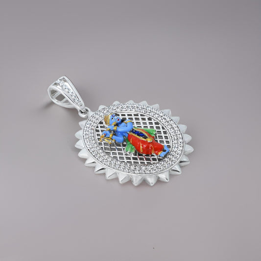 Buy Sterling Silver Colorful Murlidhar Krishna Pendant for ₹2899 Only
