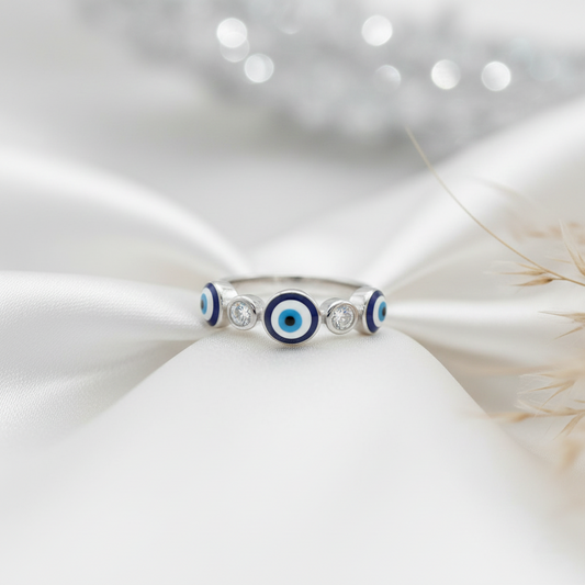 Silver Delicate Evileyes Ring