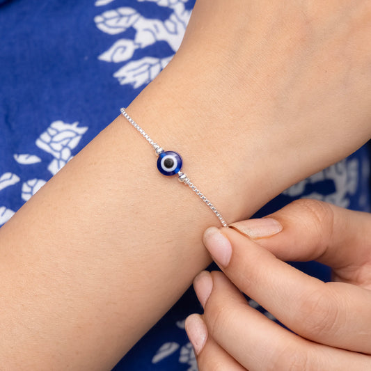 Silver Evil Eye Bracelet Stylish Protection Charm for Everyday Wear for women