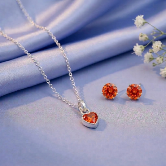 Silver Heart Pendant Earrings Combo Set
