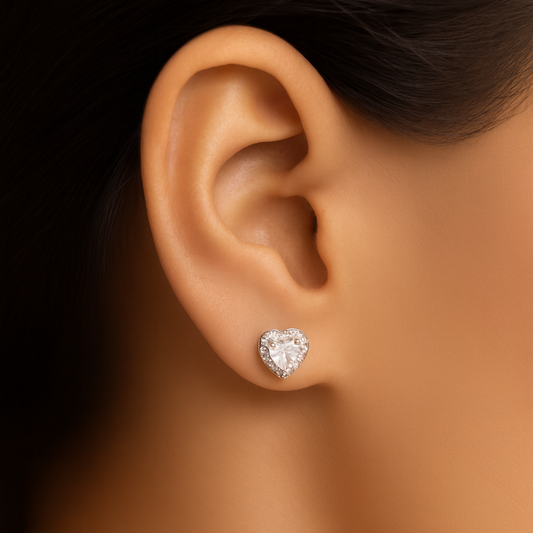 Silver Heart Solitaire Pendant & Earrings Set