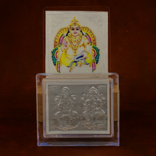 Silver Laxmi Ji Ganesh Ji Frame With Kuber Yantra Combo Attract Wealth, Prosperity & Abundance