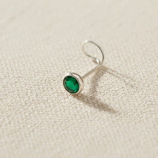Silver Nose Pin with Round Multicolour Stones