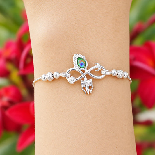 Silver Peacock Feather Bracelet with Trishul
