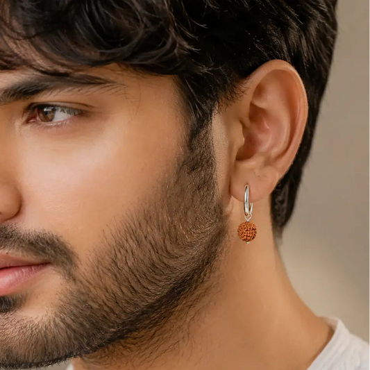 Silver Rudraksha Hoop Earrings Spiritual Unisex Bali Jewelry