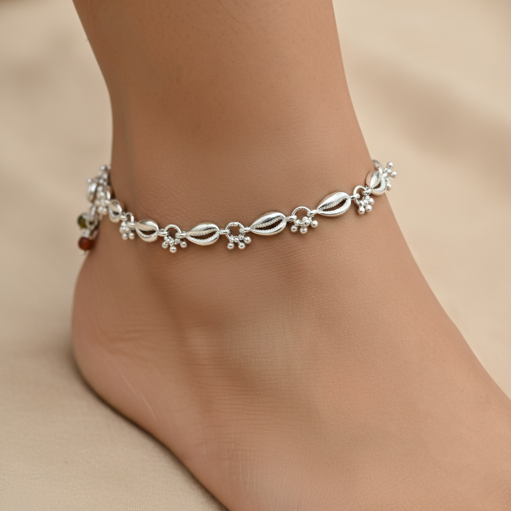 Silver Shell Design with Small Ghungroo Payal