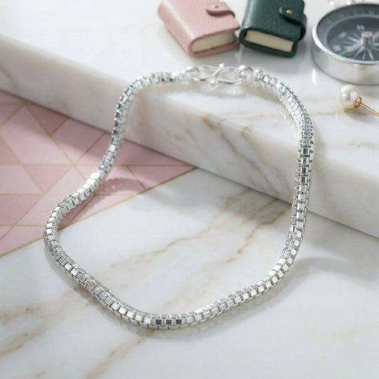 Silver Simple Square Box Design Chain Bracelet for Boys