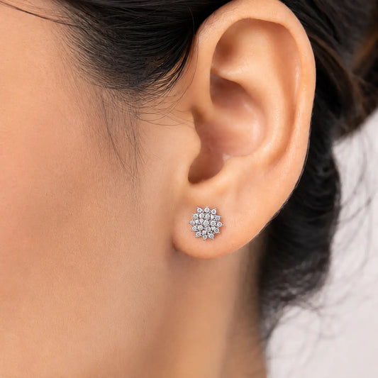 Silver Snowflake CZ Stud Earrings
