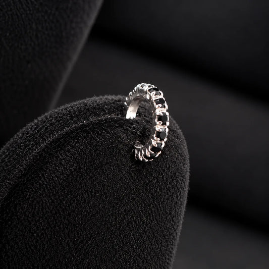 Silver Textured Hoop Nose Ring with Intricate Pattern